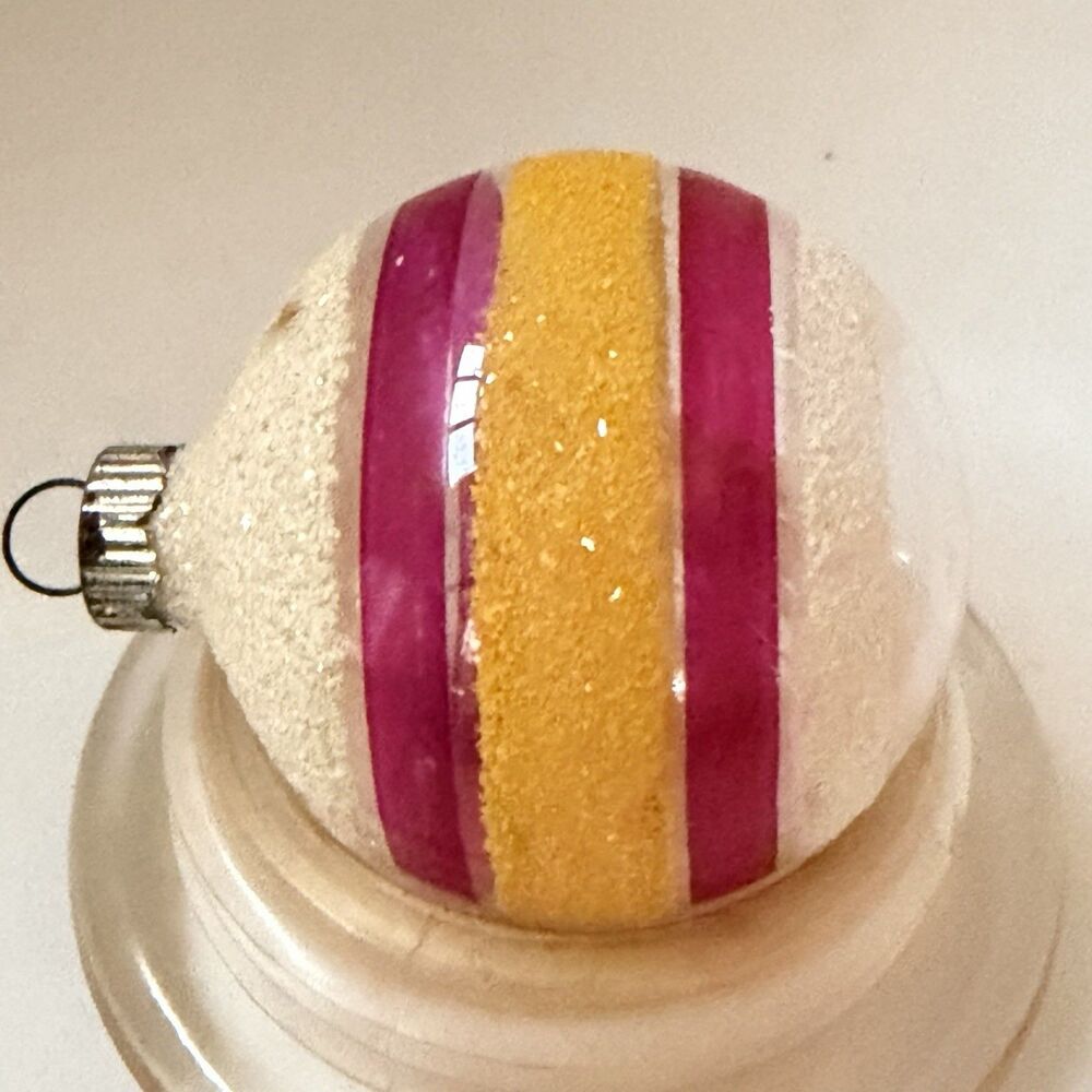 Vintage Shiny Brite USA Glass Christmas Ornament Pink Yellow White Mica 2.25” - Picture 5 of 7